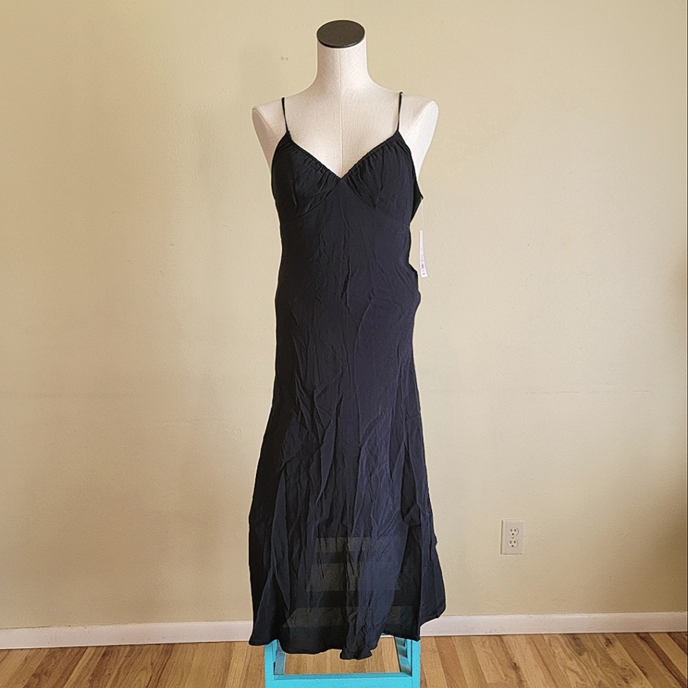 Wild Fable | Black Rayon Dress Spaghetti Strap Back Tie Cutout